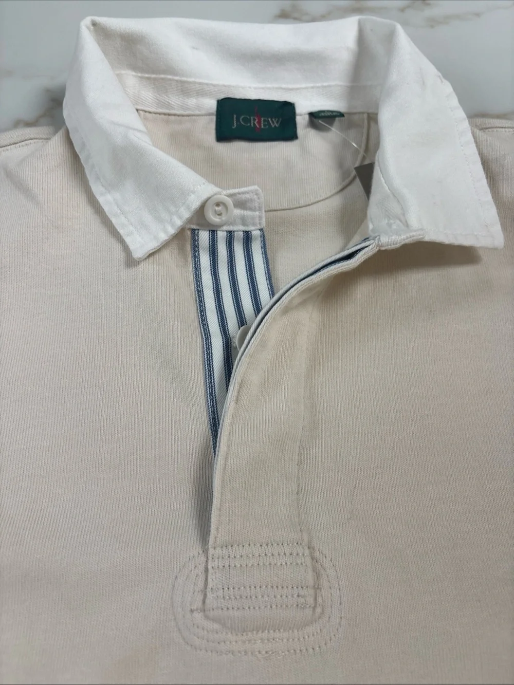 J crew Men's Rugby Polo Shirt large- Cream
